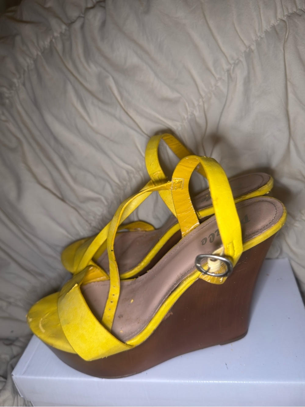 PrettyLittleThing Yellow Wedge Sandals with Ankle Strap